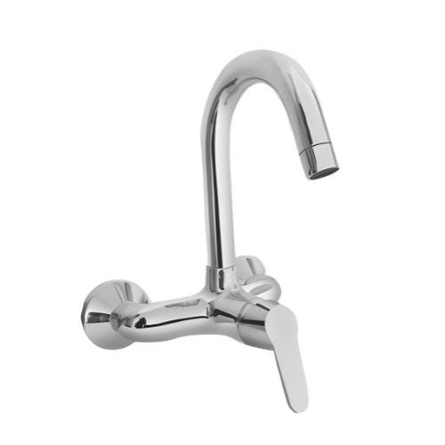 KB1511038 Wall Mounted Sink Mixer with Swivel Spout & Flanges - Single Lever