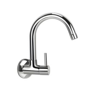 KB111025 Wall Mounted Sink Cock with Swivel Spout & Flange